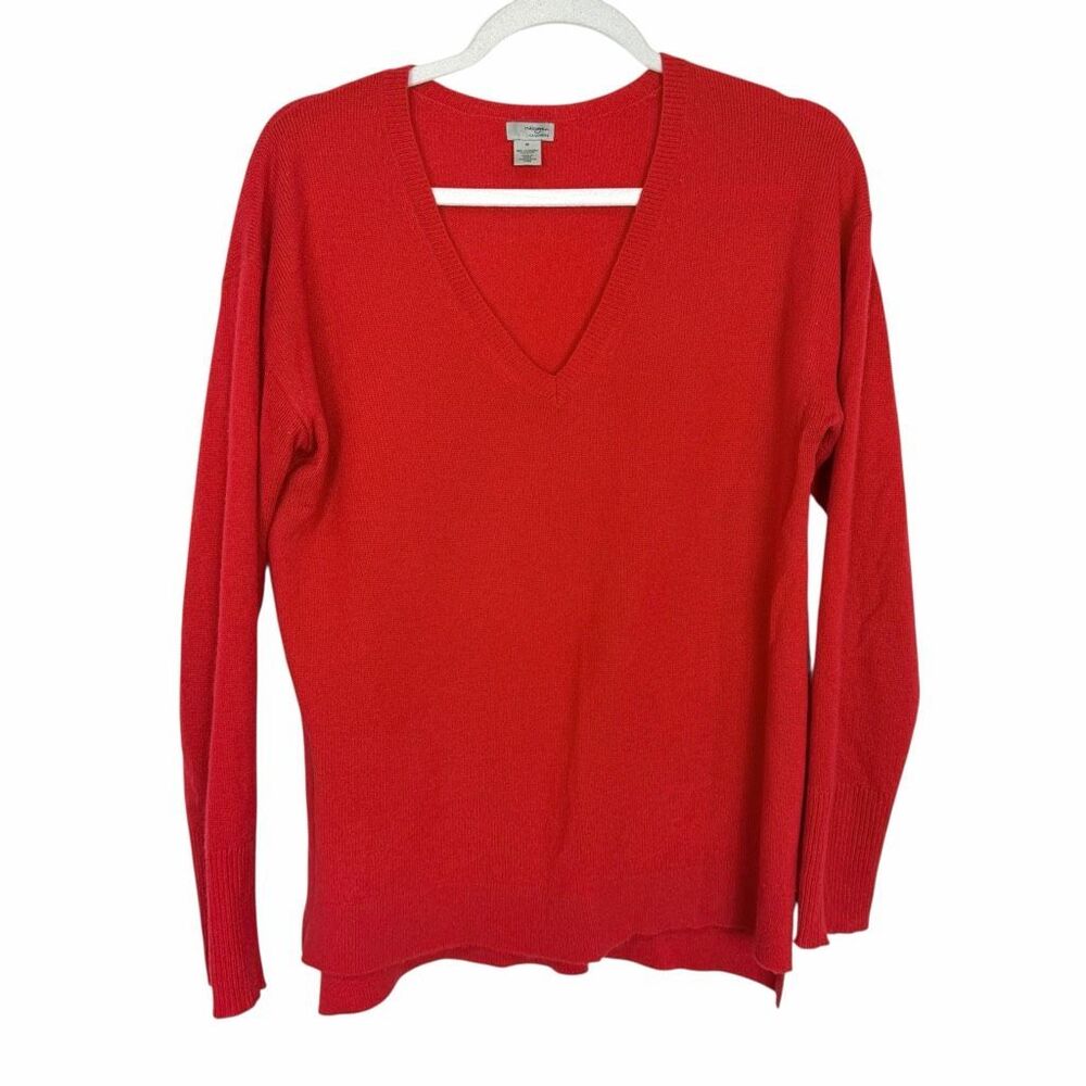 Halogen 100% Cashmere Sweater Womens Medium Red V-Neck Long Sleeve Pullover Knit